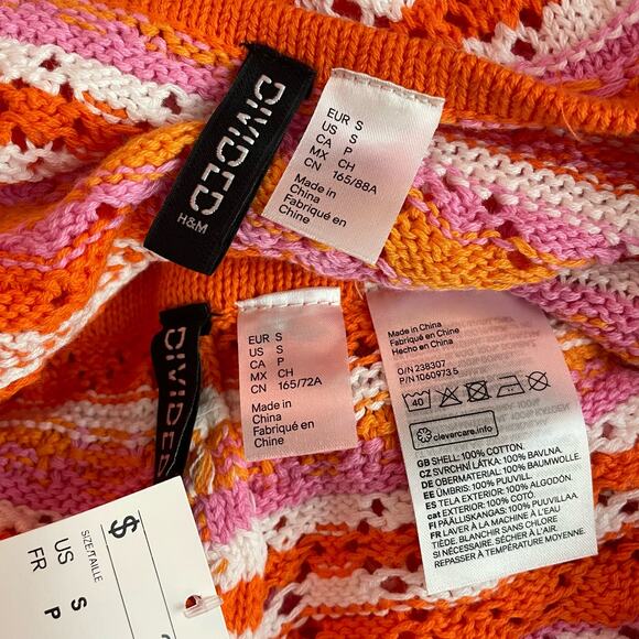 Divided H&M Crochet Tank Top Shorts Outfit Set Striped Orange Womens S new - Picture 9 of 10